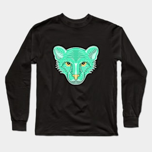 cyan cheetah cartoon face Long Sleeve T-Shirt